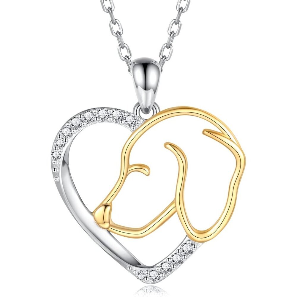 Sterling Silver Dog Necklace Heart Pendant Puppy Jewelry Gift for Women